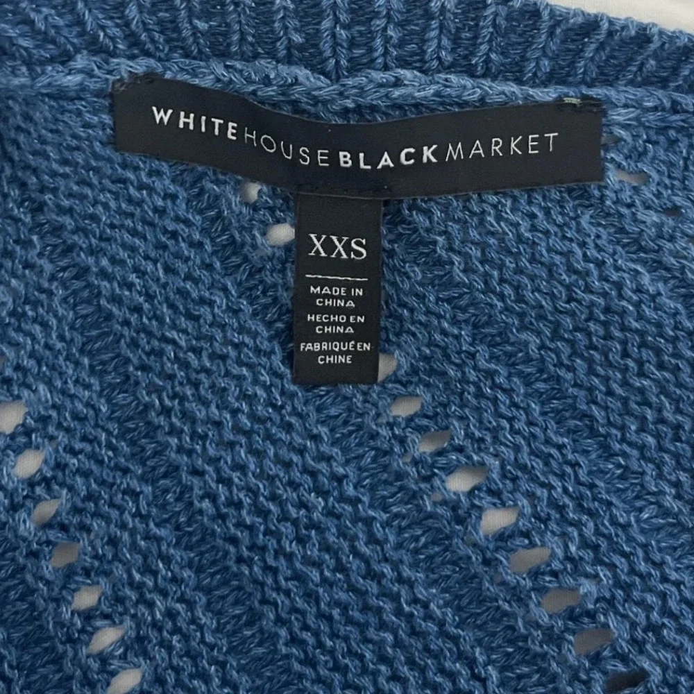 White House Black Market Blue Boho Crochet Knit Bell Sleeve Sweater‎ XXS